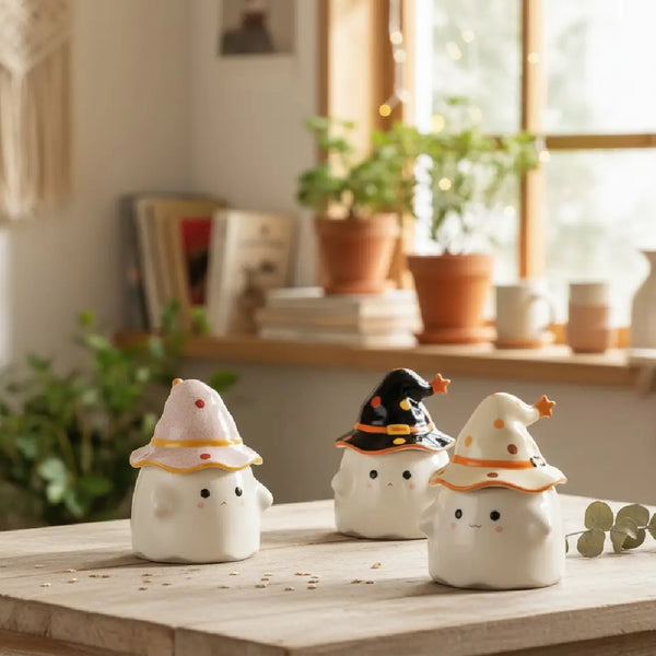 Cute Ghost Porcelain Coffee Mug with Witch Hat Lid