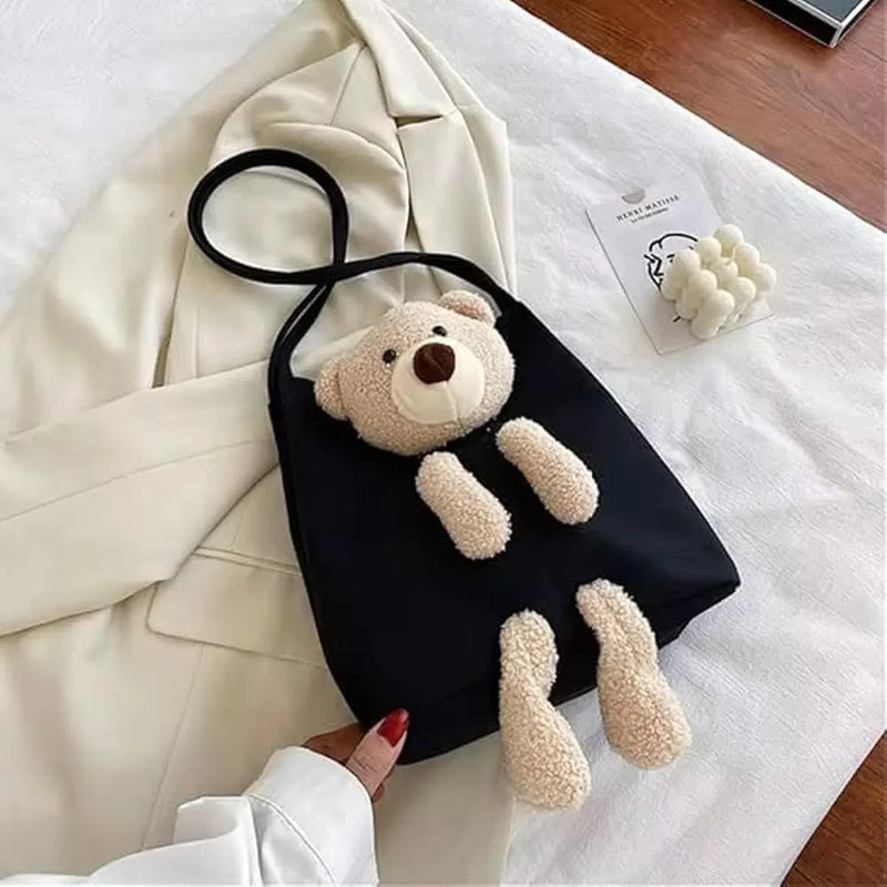 Cute Teddy Bear Plush Tote Bag