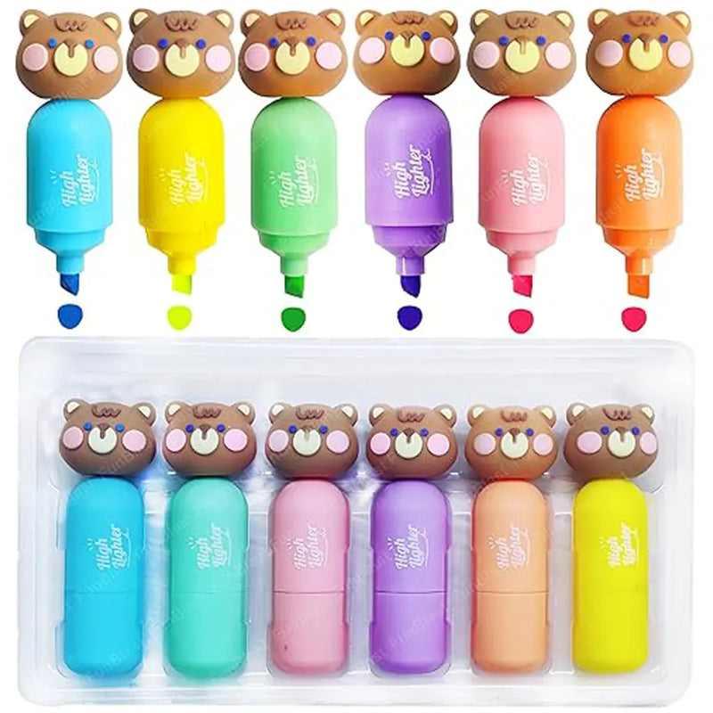 Cute Bear Mini Highlighters (6 Pastel Colors Set)