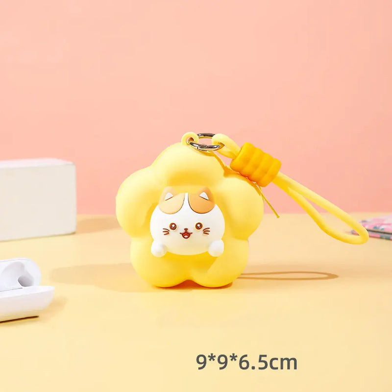 Mini Flower Silicone Wallet Charm With Cute Characters