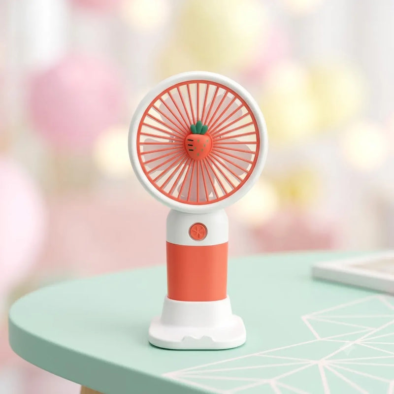 Fruit-Themed Rechargeable Mini Fan – 2-in-1 Handheld and Desk Fan