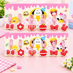 Kawaii Gingham Red Charm Keychain - 6 pcs