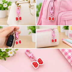 Kawaii Gingham Red Charm Keychain - 6 pcs