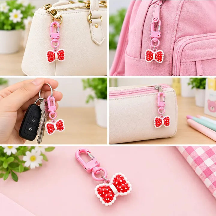 Kawaii Gingham Red Charm Keychain - 6 pcs