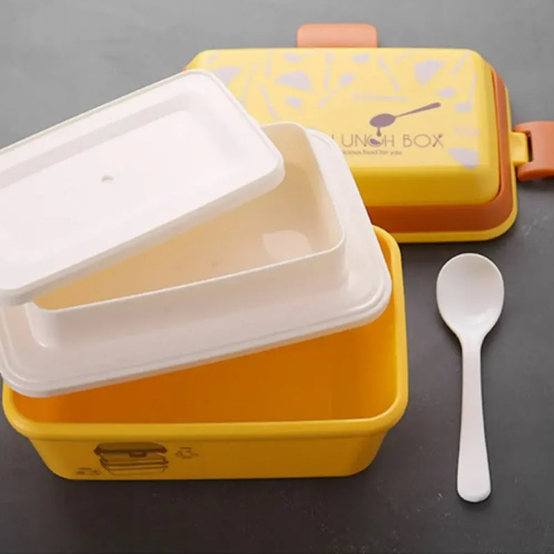 Double Layer Golden Yellow Bento Lunch Box With Handle