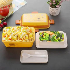 Double Layer Golden Yellow Bento Lunch Box With Handle