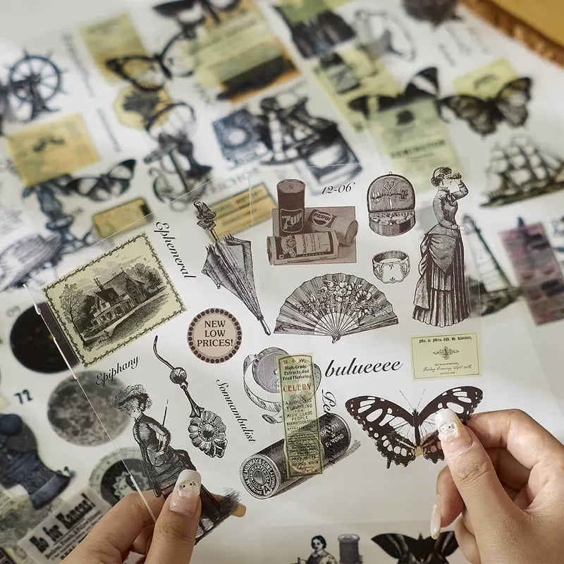 Brilliant Elegy Series Vintage Retro Journaling Stickers - 1 Book of 20 sheets