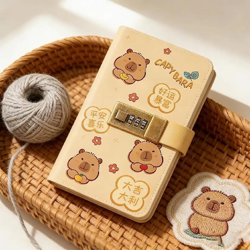 Kawaii Capybara Lockable Envelope Money Savings Book – Brown Theme