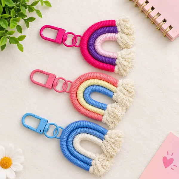 Mini Rainbow Macrame Bag Charm