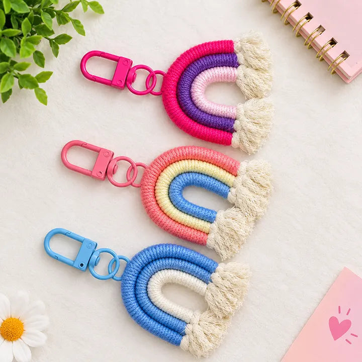Mini Rainbow Macrame Bag Charm