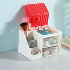 Cute House Desk Organizer for Stationery & Makeup Storage (Red)