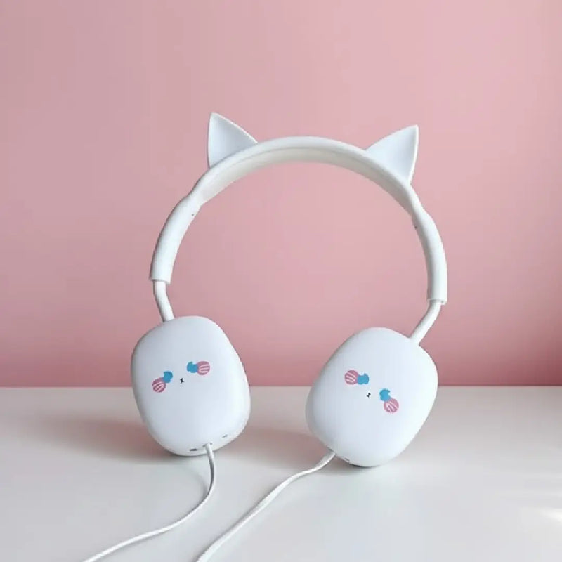 Kawaii Cute Cat Ear Wired Headphones with Comfortable Fit