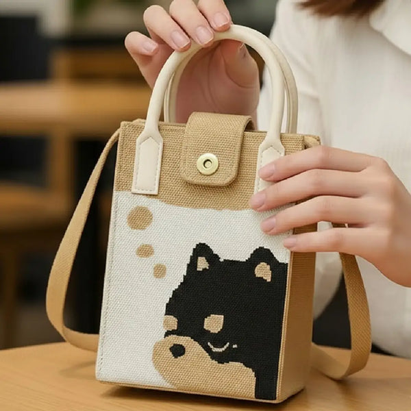 Black Puppy Knit Style - Mini Crossbody Bag