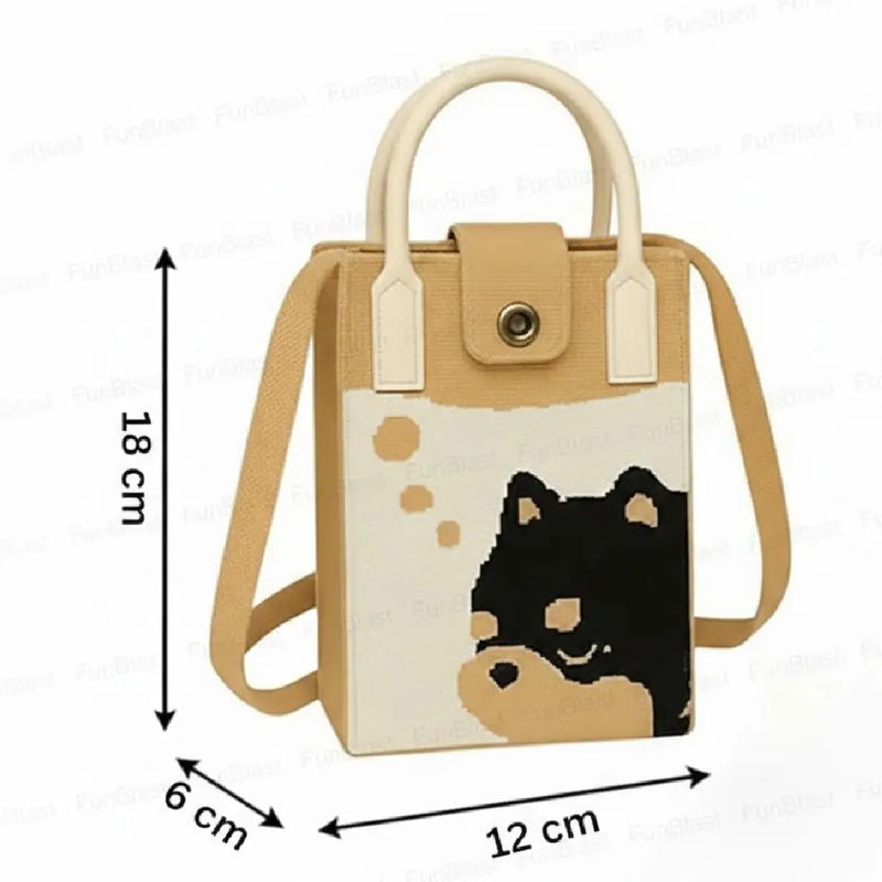 Black Puppy Knit Style - Mini Crossbody Bag