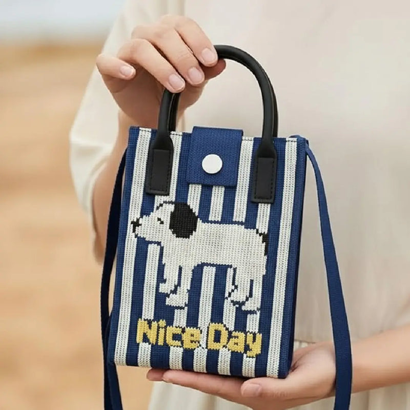 Cute Puppy Blue Vertical Style - Mini Crossbody Bag