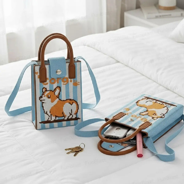 Corgi Print Woven Style - Mini Crossbody Bag