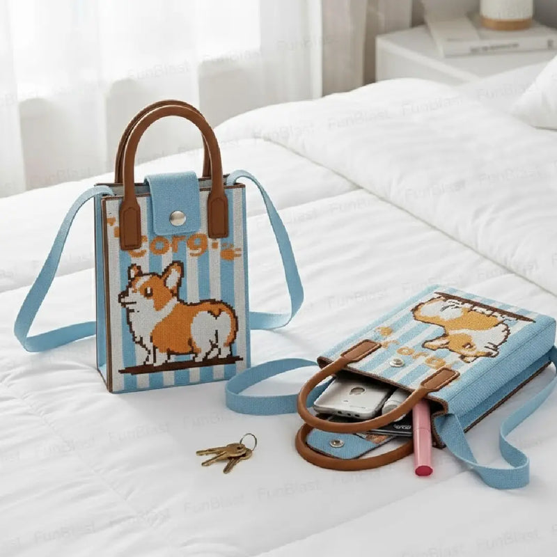 Corgi Print Woven Style - Mini Crossbody Bag