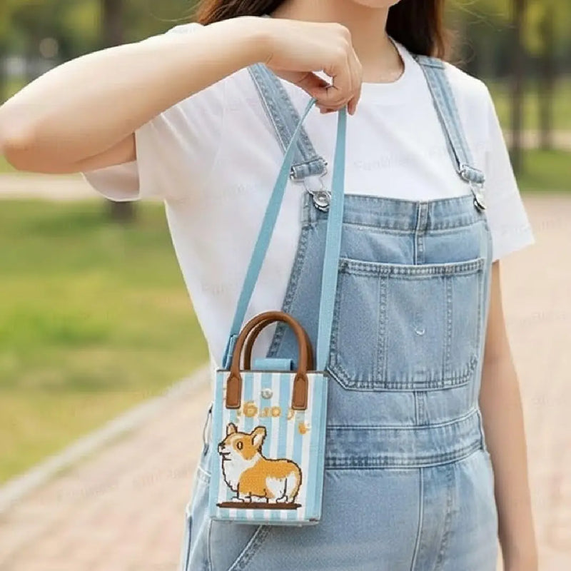 Corgi Print Woven Style - Mini Crossbody Bag