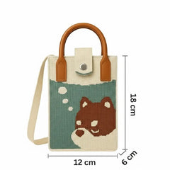 Brown Puppy Knit Style - Mini Crossbody Bag