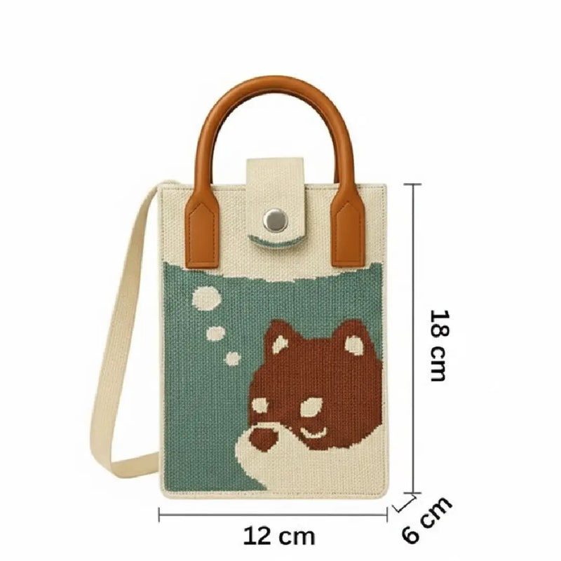 Brown Puppy Knit Style - Mini Crossbody Bag