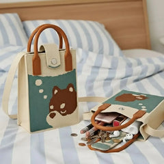 Brown Puppy Knit Style - Mini Crossbody Bag