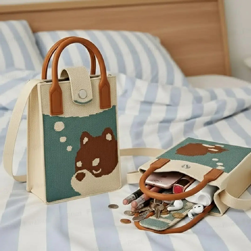Brown Puppy Knit Style - Mini Crossbody Bag