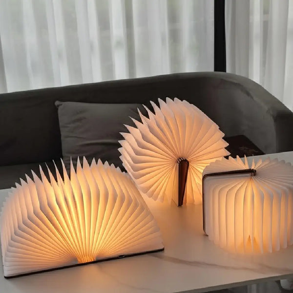 Wooden LED Foldable Book Lamp - Magnetic Portable Night Light