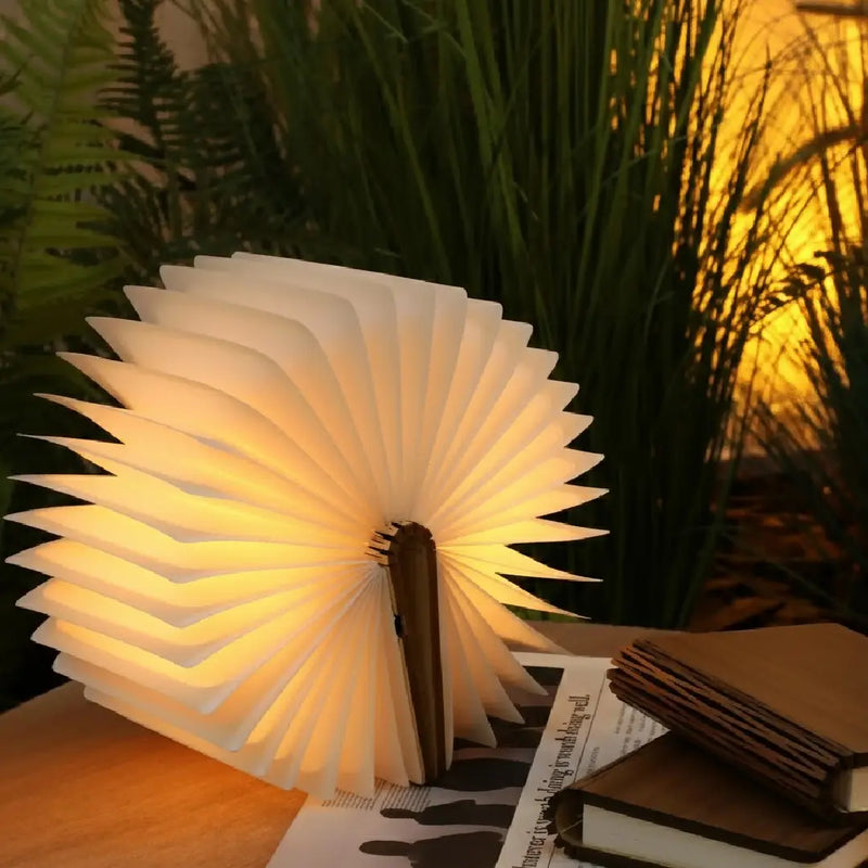 Wooden LED Foldable Book Lamp - Magnetic Portable Night Light