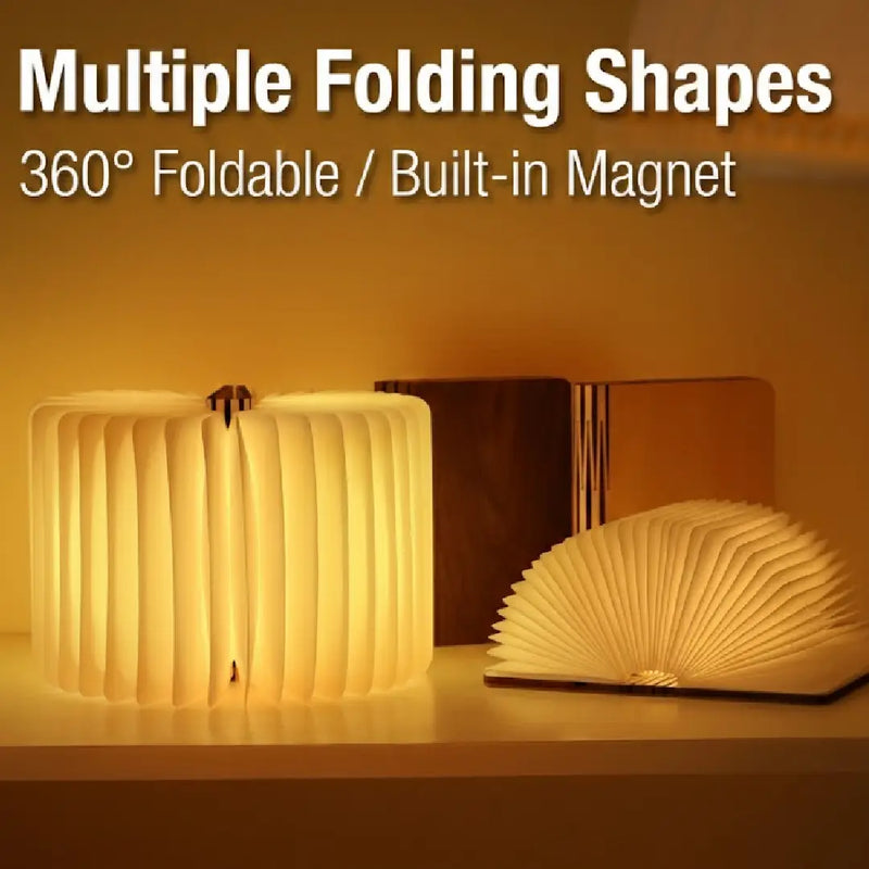 Wooden LED Foldable Book Lamp - Magnetic Portable Night Light
