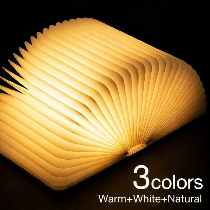 Wooden LED Foldable Book Lamp - Magnetic Portable Night Light