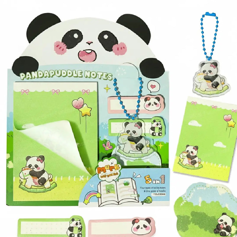 Cute Panda Sticky Notes Set with Acrylic Charm