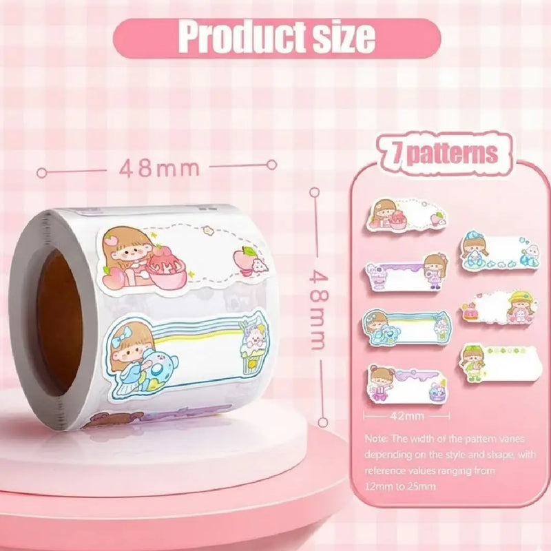 Kawaii Name Label Stickers Roll Cute Design (300 Pcs Per Roll)