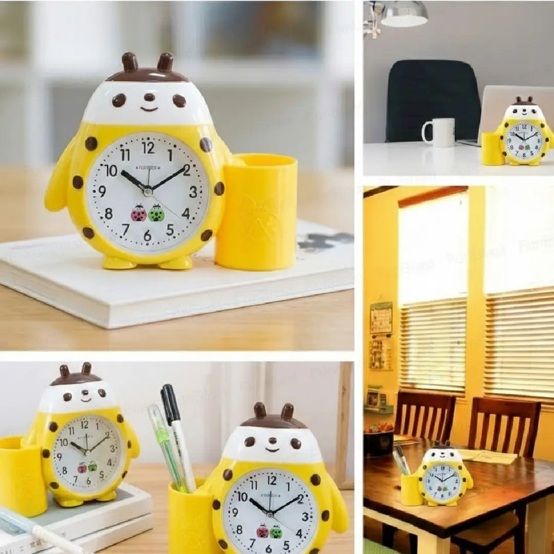 Ladybug Table Alarm Clock with Pen Holder -Yellow
