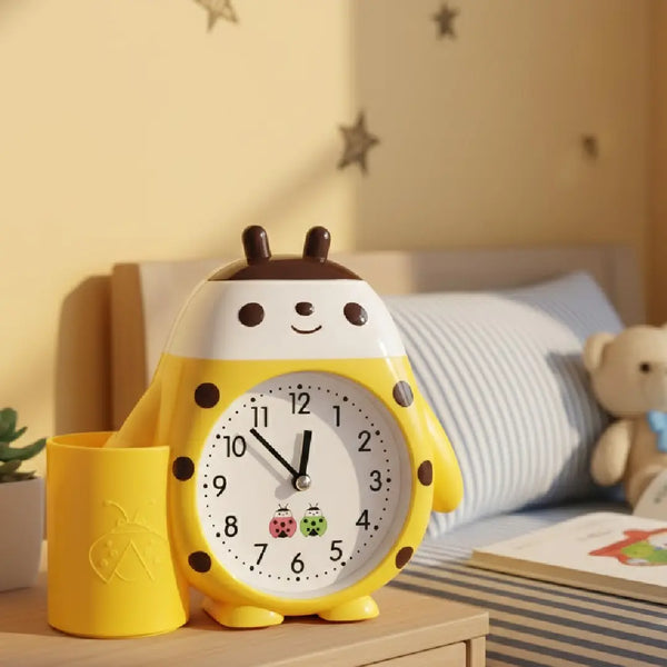 Ladybug Table Alarm Clock with Pen Holder -Yellow