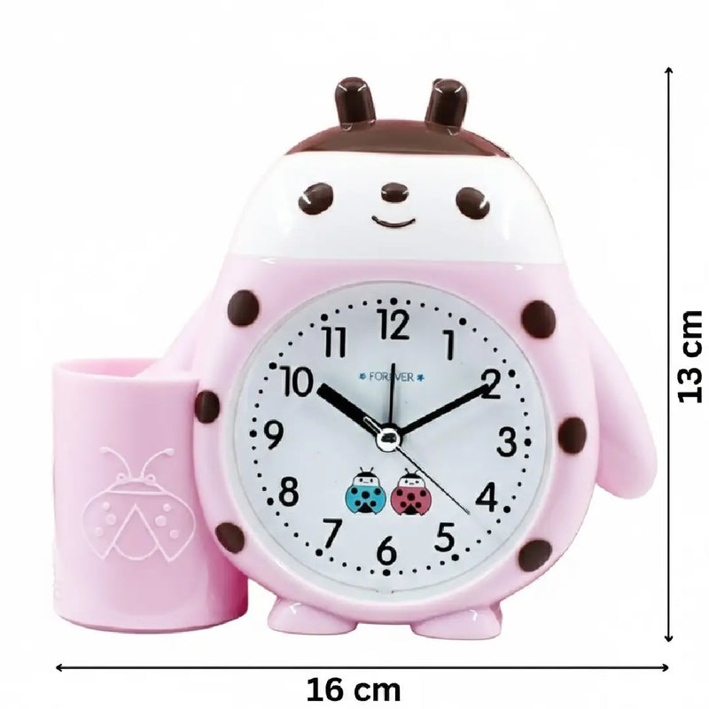 Ladybug Table Alarm Clock with Pen Holder -Pink