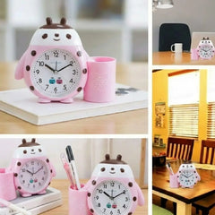 Ladybug Table Alarm Clock with Pen Holder -Pink