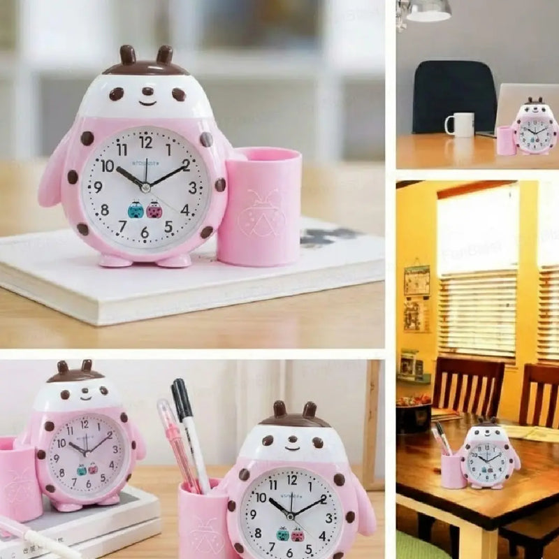 Ladybug Table Alarm Clock with Pen Holder -Pink