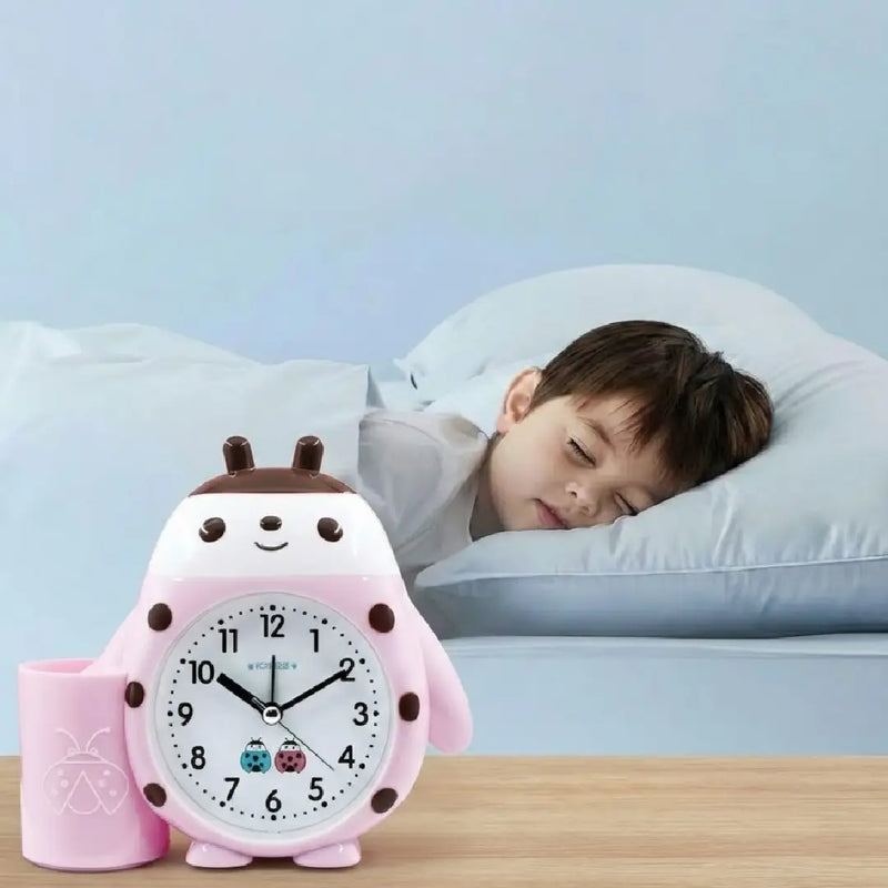 Ladybug Table Alarm Clock with Pen Holder -Pink
