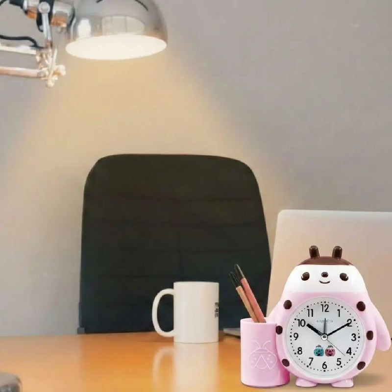 Ladybug Table Alarm Clock with Pen Holder -Pink