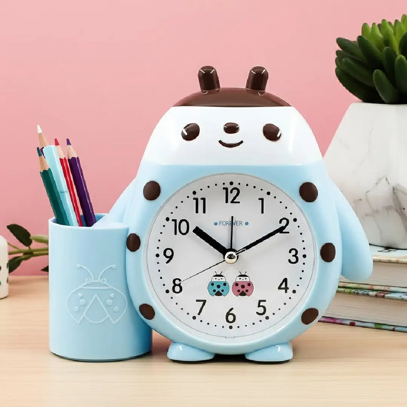 Ladybug Table Alarm Clock with Pen Holder -Blue