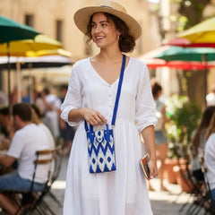 Indigo Ikat Pattern Handwoven  Style - Mini Crossbody Bag
