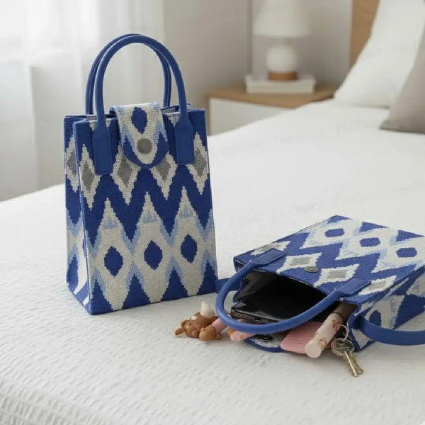 Indigo Ikat Pattern Handwoven  Style - Mini Crossbody Bag