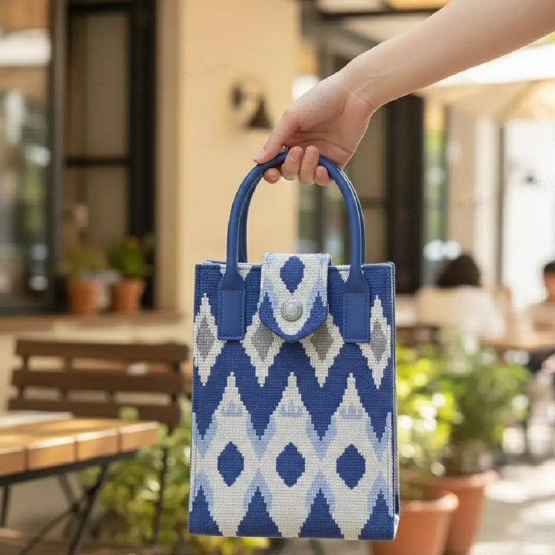 Indigo Ikat Pattern Handwoven  Style - Mini Crossbody Bag