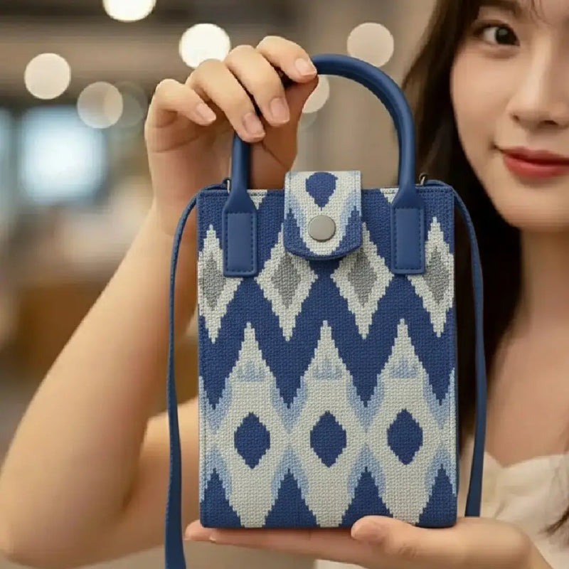 Indigo Ikat Pattern Handwoven  Style - Mini Crossbody Bag
