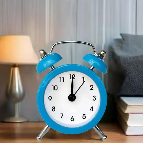 Mini Retro Twin Bell Alarm Clock Vintage Desk Decor-Blue