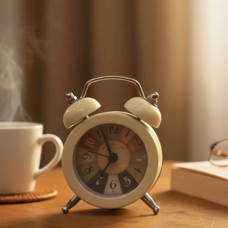 Mini Retro Twin Bell Alarm Clock Vintage Desk Decor-White
