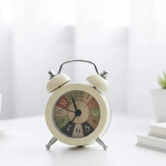 Mini Retro Twin Bell Alarm Clock Vintage Desk Decor-White