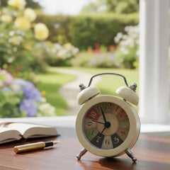 Mini Retro Twin Bell Alarm Clock Vintage Desk Decor-White