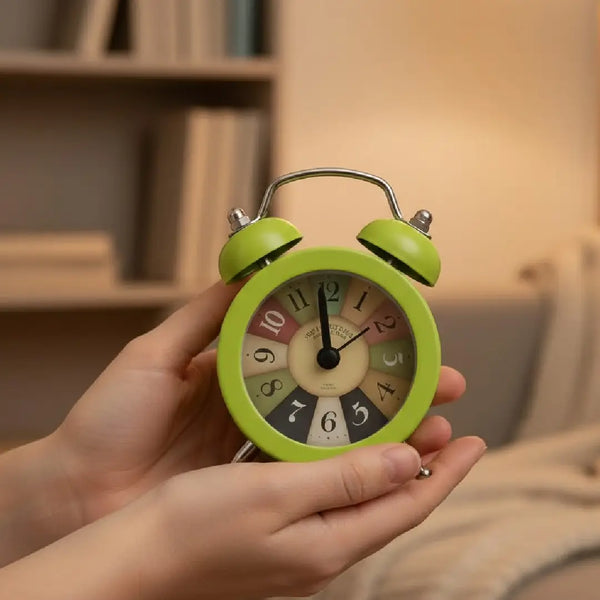 Mini Retro Twin Bell Alarm Clock Vintage Desk Decor-Green