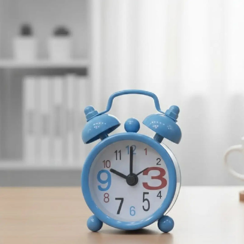 Tiny Cute Retro Twin Bell Alarm Clock – Blue